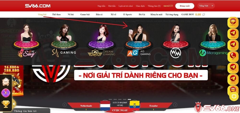 Hướng dẫn chơi cá cược tại sảnh AG gaming ở nhà cái SV66